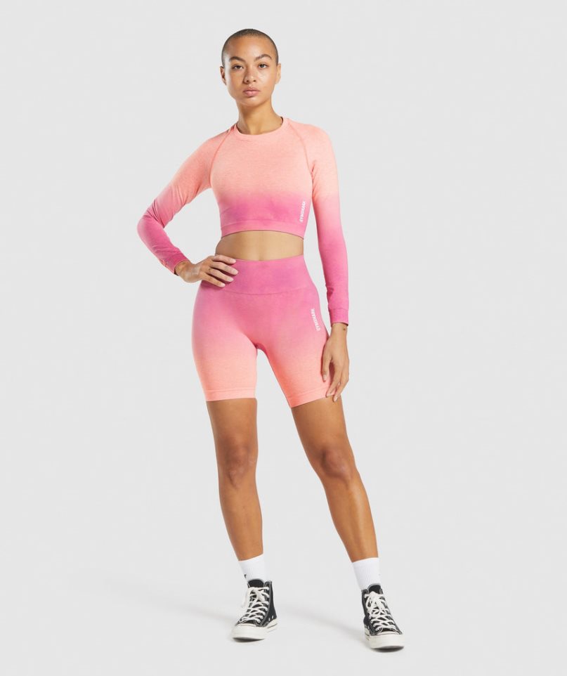 Women's Gymshark Adapt Ombre Seamless Long Sleeve Cropped Tops Pink | CA 6N138D